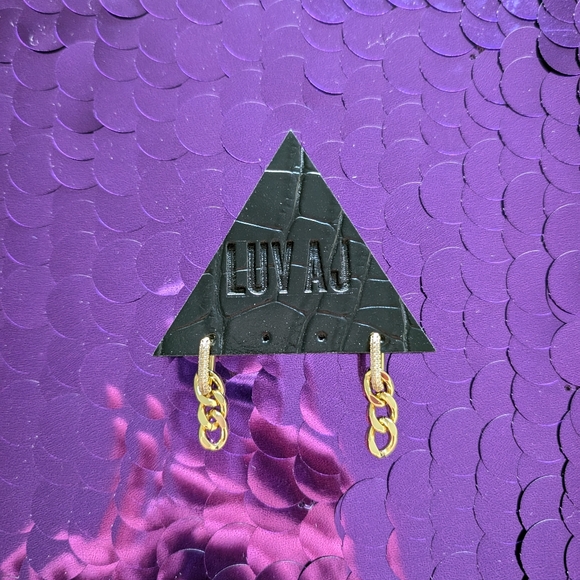 Luv Aj Hanging Pave Chain Link Huggies- Gold - Picture 1 of 3